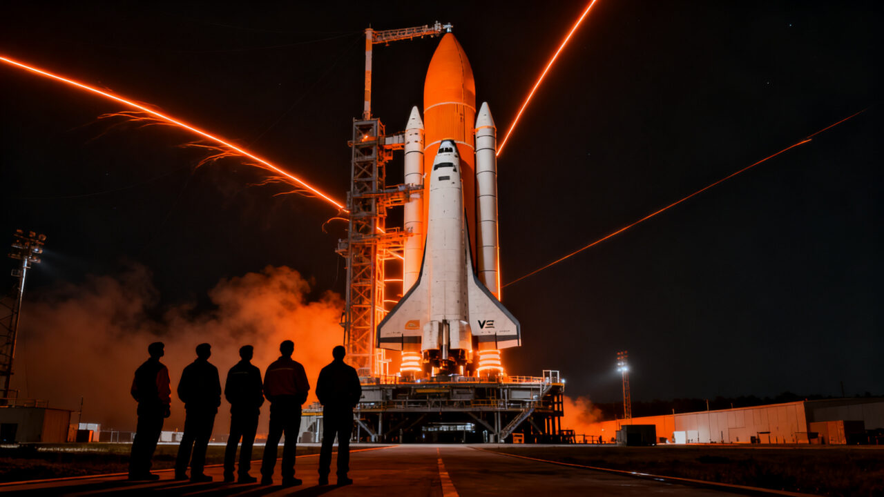 Cohete Vulcan de ULA preparándose para lanzamiento con satélites Amazon Leo, representando el regreso de la industria aeroespacial.