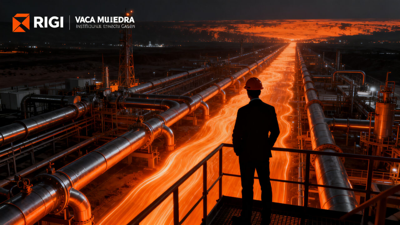Inversores analizando infraestructura energética en Vaca Muerta, representando la inversión en midstream y desarrollo de energía en Argentina.
