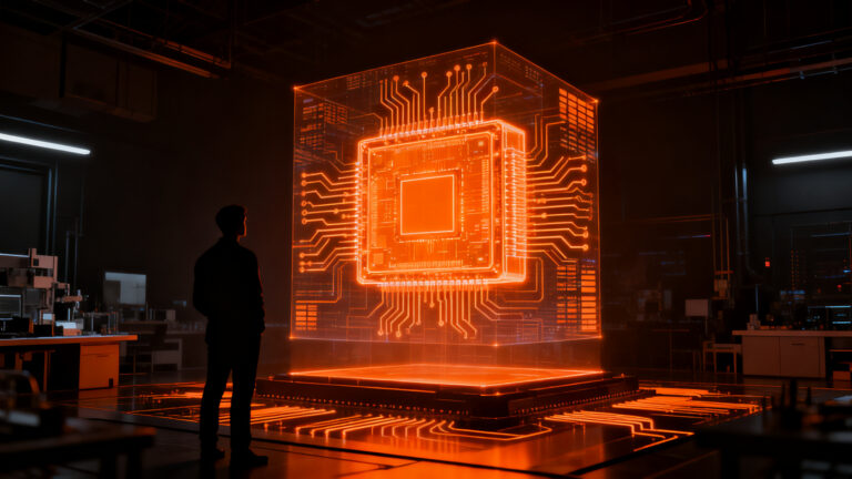Profesional de tecnología analizando una arquitectura de semiconductores avanzada, representando la hoja de ruta de chips en VDS 2026.
