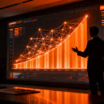 Vendedor técnico especializado en inteligencia artificial analizando métricas de ventas en un entorno corporativo digital.