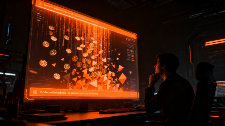 Visualización de una ventana de contexto de IA con un usuario interactuando con flujos de tokens y datos, ilustrando la pérdida de memoria del modelo.