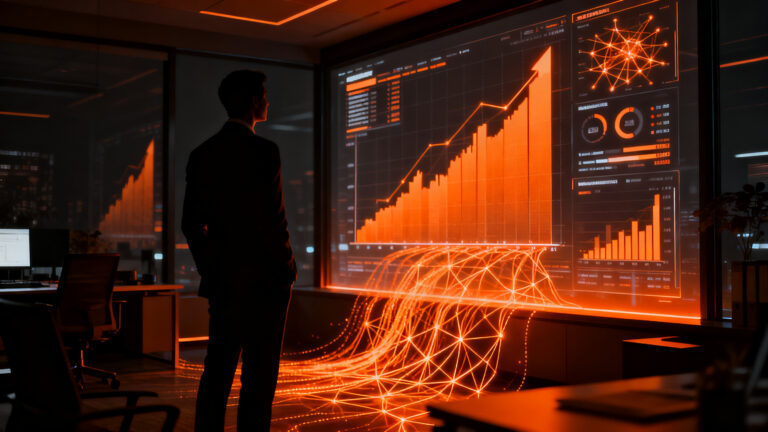 Profesional analizando datos de ventas con IA en Argentina, representando altos sueldos y perfiles comerciales tecnológicos.