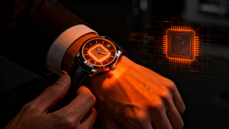 Chip de autenticación de alta tecnología para artículos de lujo, representando seguridad y trazabilidad en el ecosistema startup.