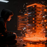 Joven hacker ante una red de seguridad digital, representando vulnerabilidades en startups y ciberseguridad.