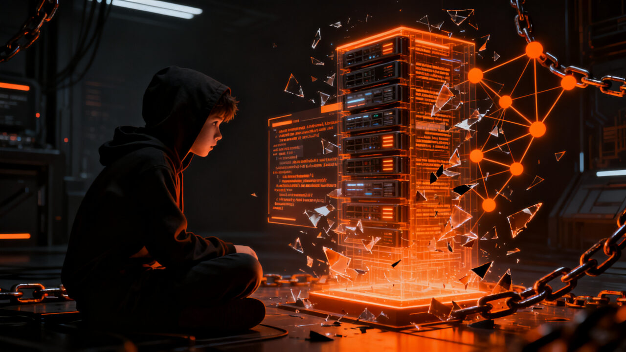 Joven hacker ante una red de seguridad digital, representando vulnerabilidades en startups y ciberseguridad.