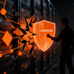 Vulnerabilidad PHP2Shell afectando servidores web, concepto de ciberseguridad y protección de datos para startups.