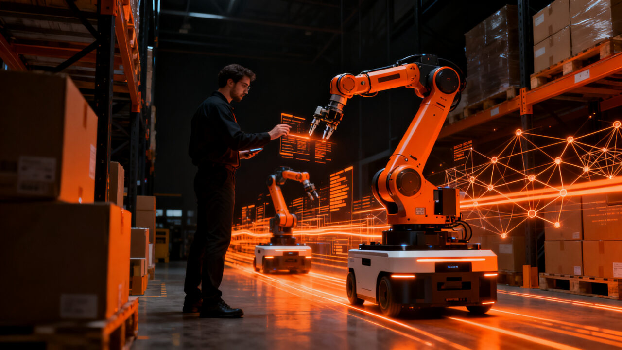 Demostración de robótica colaborativa y automatización logística en el evento WeAreCobots Logistics 2026 en San Sebastián.