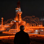 Infraestructura de extracción de shale oil en Vaca Muerta, representando el crecimiento de YPF y la meta de producción de crudo.