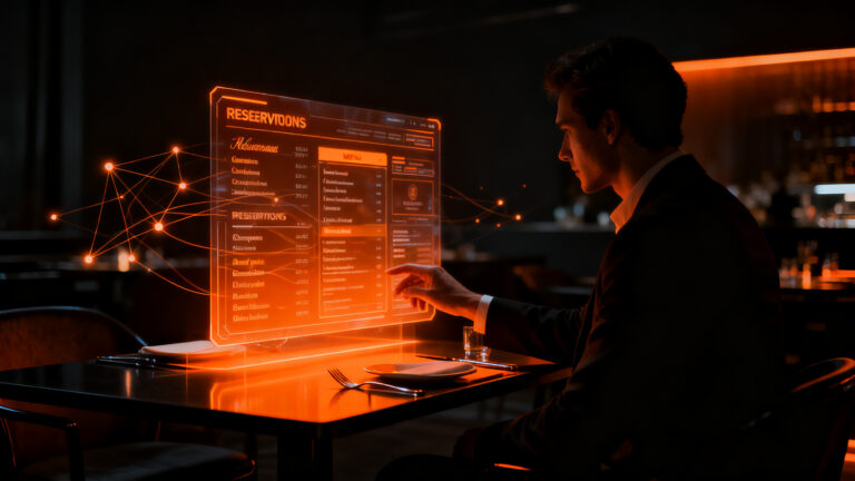 Agente de IA para reservas de restaurantes mediante SMS y datos transaccionales, representando la automatización gastronómica.